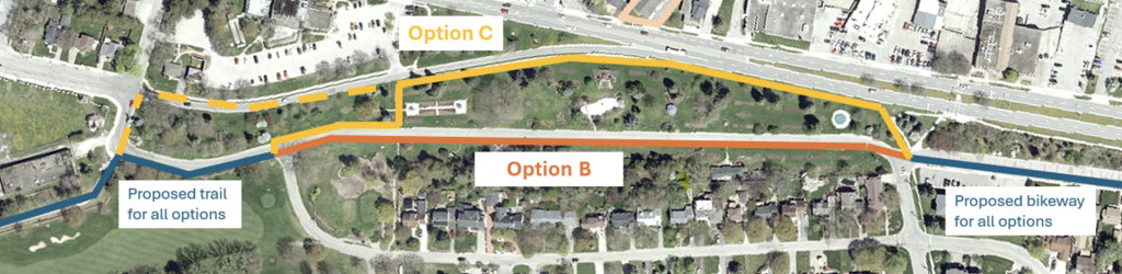 map showing proposed trail routes through Rockway Gardens